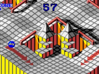 Marble Madness: follow the arrows to reach the goal.