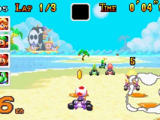 Collect golden coins during the race to increase the maximum speed of your kart.