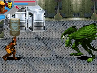 Wolverine holding a barrel to throw to Fin Fang Foom