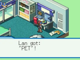 Lan picks up his PET with Mega Man to start the game