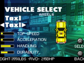 Car selection screen (some vehicles are locked too).