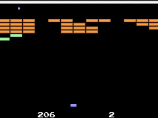 Breakout: getting the ball on the top results in lots of blocks being smashed.