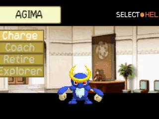 Visiting AGIMA ... where you can set coaching stats, retire, and go on explorations