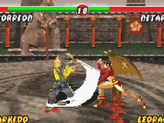 Using some swinging-sword moves, Scorpion starts an massive counterattack in a defensive Nitara.