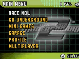 Menu screen.
