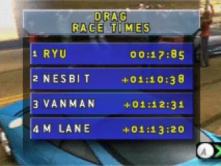 The best times are displayed after each race event completed.