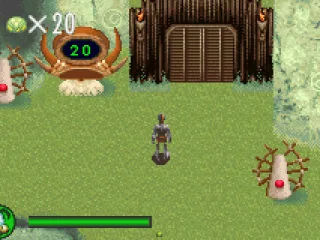 In front of a locked gate