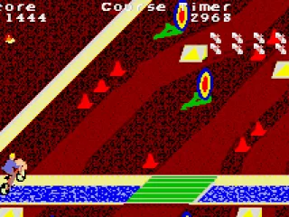 Paperboy: jumping over the river using a ramp.