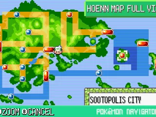 Pokemon Navigator showing the Hoenn map