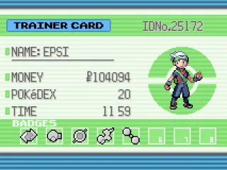 Trainer Card, showing game progress