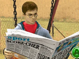 Harry reading the newspaper