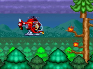 Using the helicopter to put out the flames