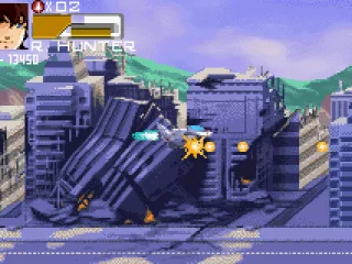 A destroyed city on the background