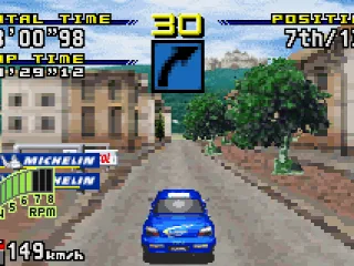 Impreza on Village track in a place where the road gets narrow