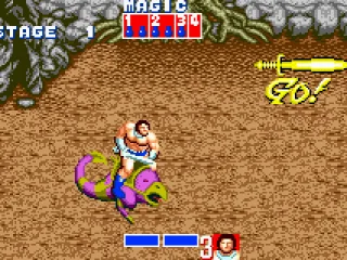 Golden Axe: These lizard things are far more powerful that your muscle bound goon.