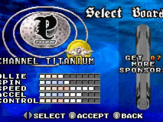 Choosing a board; new boards will be unlocked if you attract sponsors.