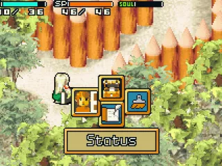 The in-game menu is very simple; consisting of only 4 options -- Items, Status, Window Color, and Save