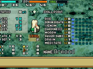 The status screen shows all your stats on a single screen and also allows you to increase your stats whenever you level up