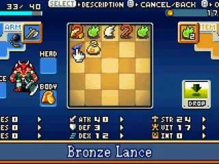 Use your inventory screen to set up quick-slot items such as herbs for use in battle, or to equip various items