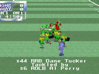 The runner is tackled