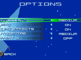 The options screen