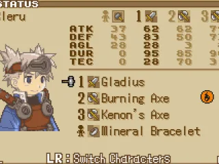 Your character's status shows information about the different weapons you have equipped