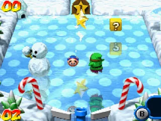 A typical ice level: ice puppets, pines, colorful canes... and Shy Guys?