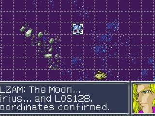 Elzam, piloting a mech in outer space.