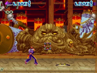 Facing a boss probably inspired by a mix of Jabba the Hutt + Muk... :-/