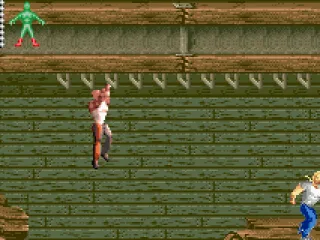 Using the railings to get across the gap