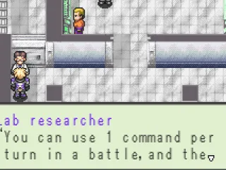 At a science lab: A helpful employee informs us about tactics.