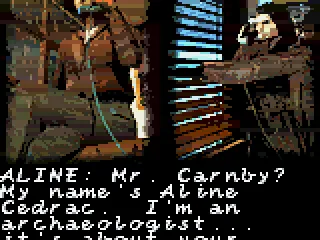 Introduction frame  Edward Carnby talking in the telephone with Aline Cedrac.