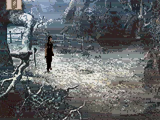 The shadows are crowded with glowing red eyes.