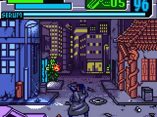 Blade must blast at enemies as they pop out of hiding before the throw things at him