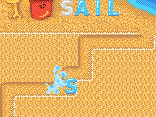 Navigating the missing letter through a maze at the beach.