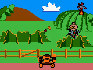 Dizzy must catch apples Spud is throwing.