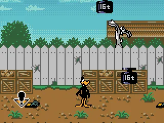 Daffy has to dodge the weights Bugs drops on him.