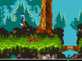 Donald attacks his enemies by jumping on them.