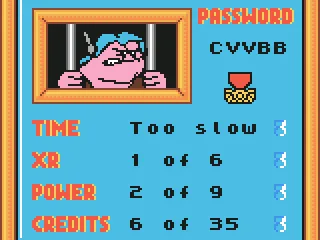 Level 1's stat screen and password.