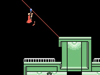 Swinging down to the first building