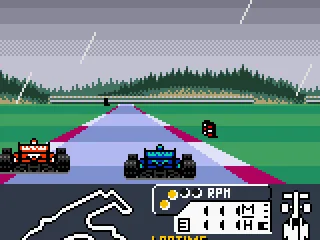 Passing a gaudy red car.