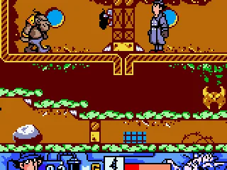 A troll of some sort fires at our hero.