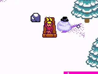 Engage in snowball fights with snowmen as you toboggan down the mountainside.