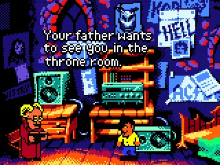 Little Nicky's dad wants to see him in the throne room. It's basically the plot of the movie tied into platforming.