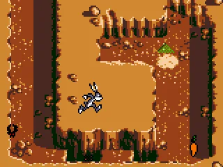 Leaping over a pit using the lanky rabbits hopping prowess.