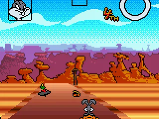 Bugs Bunny racing in his carrot car