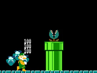 Mario (powered by Super Star) smashing three Goombas at once.