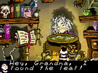 Grandma gives you a bit of her potion in exchange for a Black Leaf.