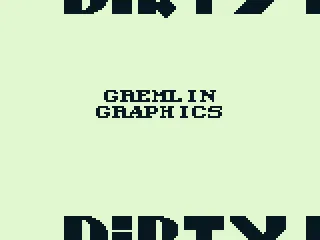 Dirty Racing: Gremlin Graphics' Dirty Racing presentation page. The words Dirty Racing flash in and out with the Gremlin logo.