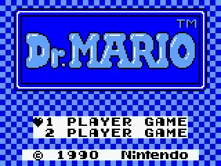 Title screen on Game Boy Color. The game is internally detected and a (not user selectable) palette gets assigned.